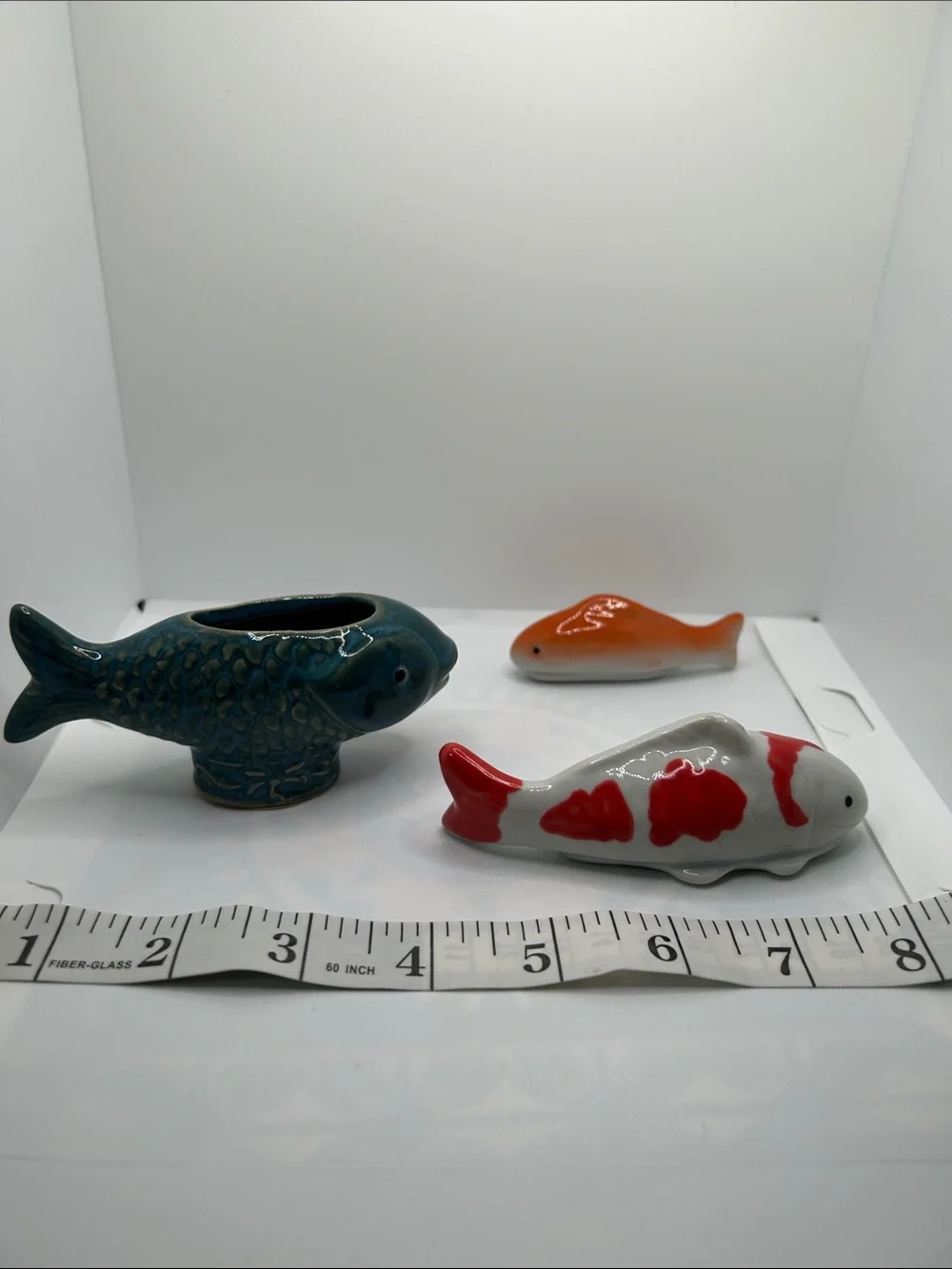 Ceramic Koi Fish Figurine Set - Blue, White & Red, Orange